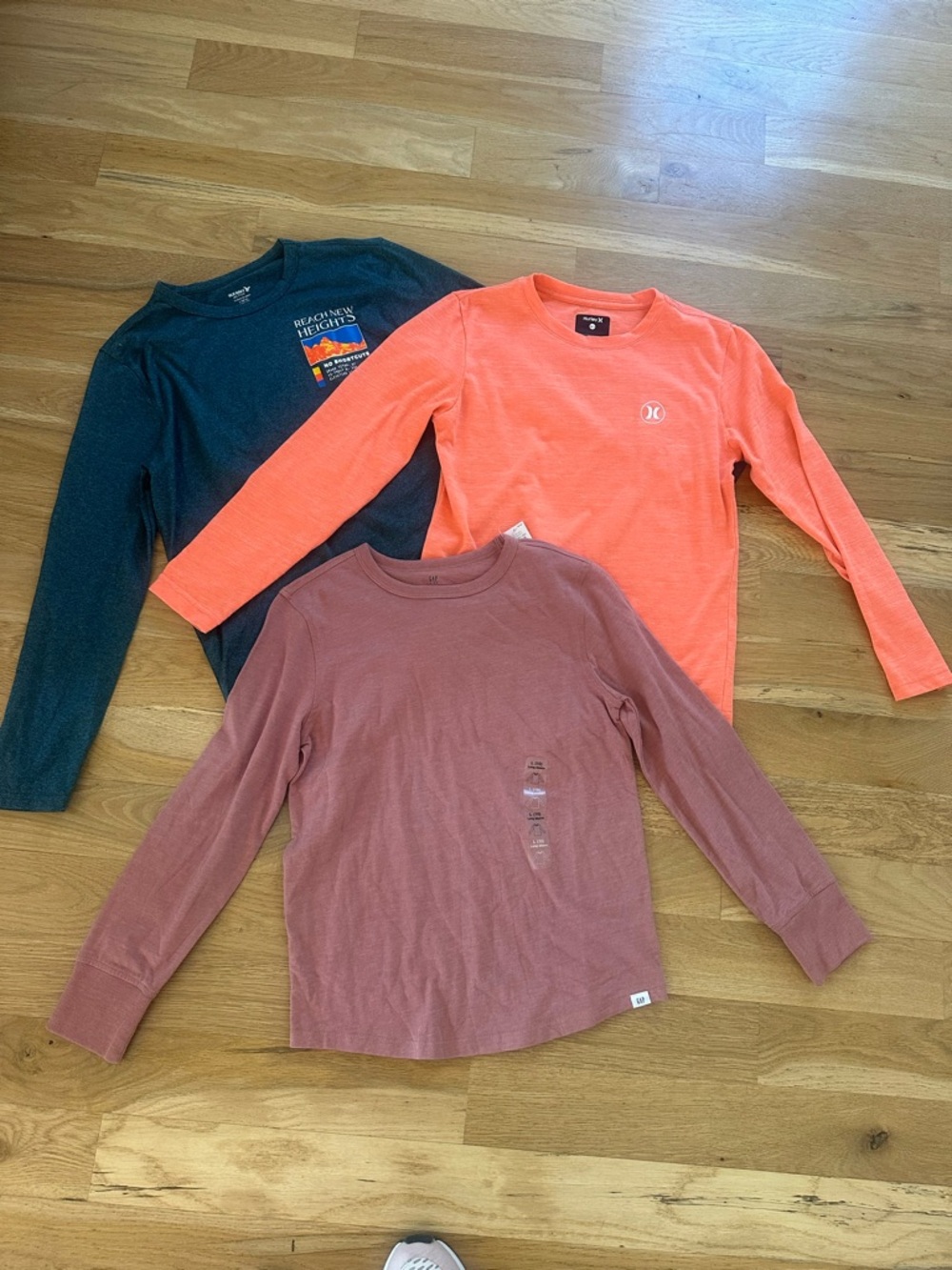 Old Navy Hurley Gap Long-Sleeve Tee Trio - Bright Orange, Deep Teal, Muted Mauve